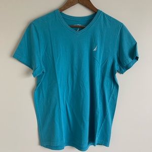 Nautica Blue V-neck T-shirt Blue Mens Small